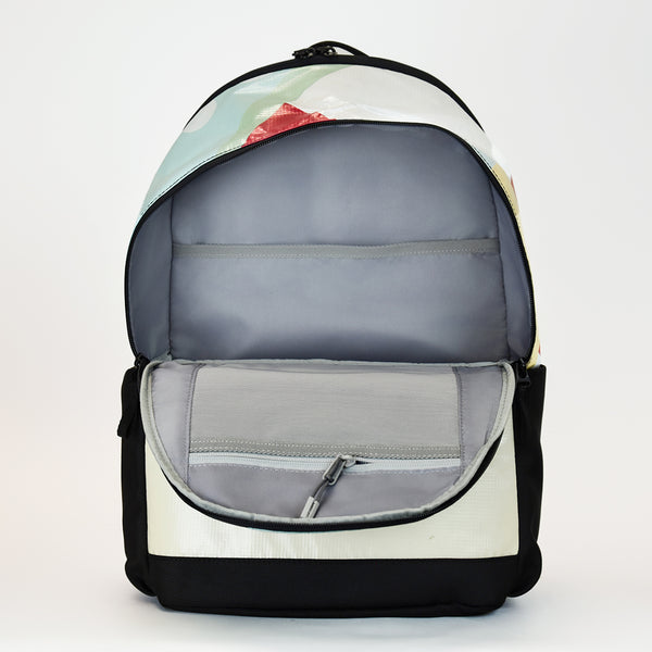 Inside the waterproof beach bag backpack showing compartments